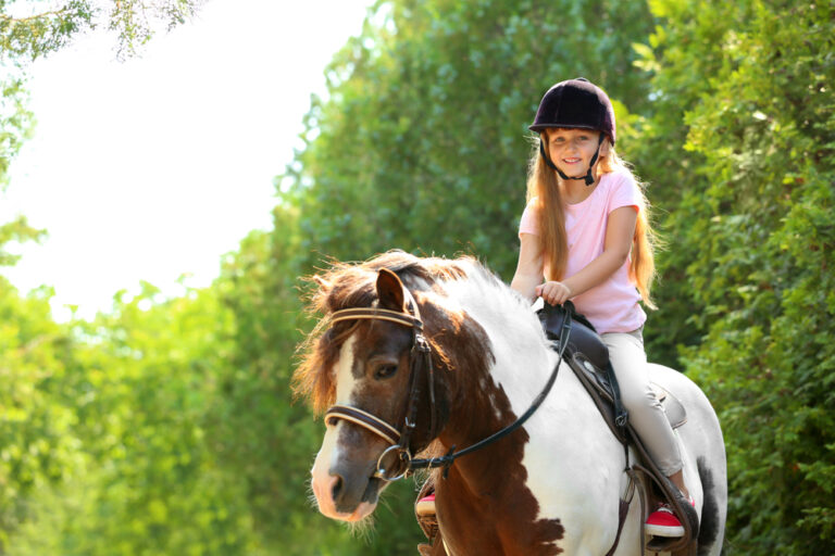 a young girl riding a horse